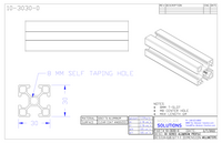 10-3030-0-1000MM MODULAR SOLUTIONS EXTRUDED PROFILE 30MM X 30MM, 6063 T6, CUT TO THE LENGTH OF 1000 MM